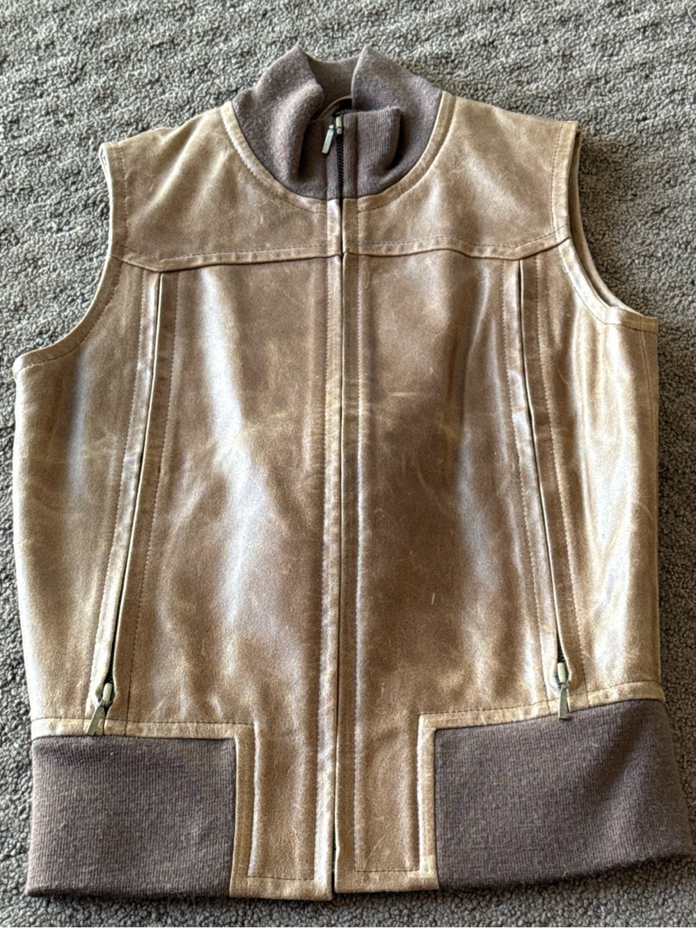 Lucky Brand Dungarees of America Leather Bomber Vest Chestnut SZ XS Vintage 90s